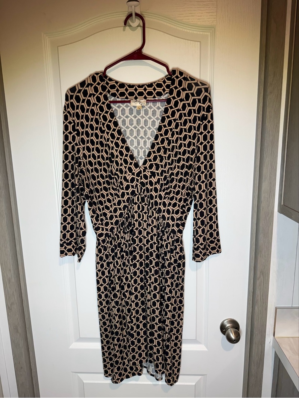 Milly of New York Long Sleeve Dress L Black Beige Geometric size L - Picture 2 of 7